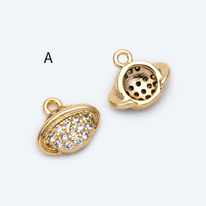 4pcs CZ pave Gold Saturn Charms , Gold plated Brass Planet Pendants, DIY Earring Necklace Components (GB-1173)