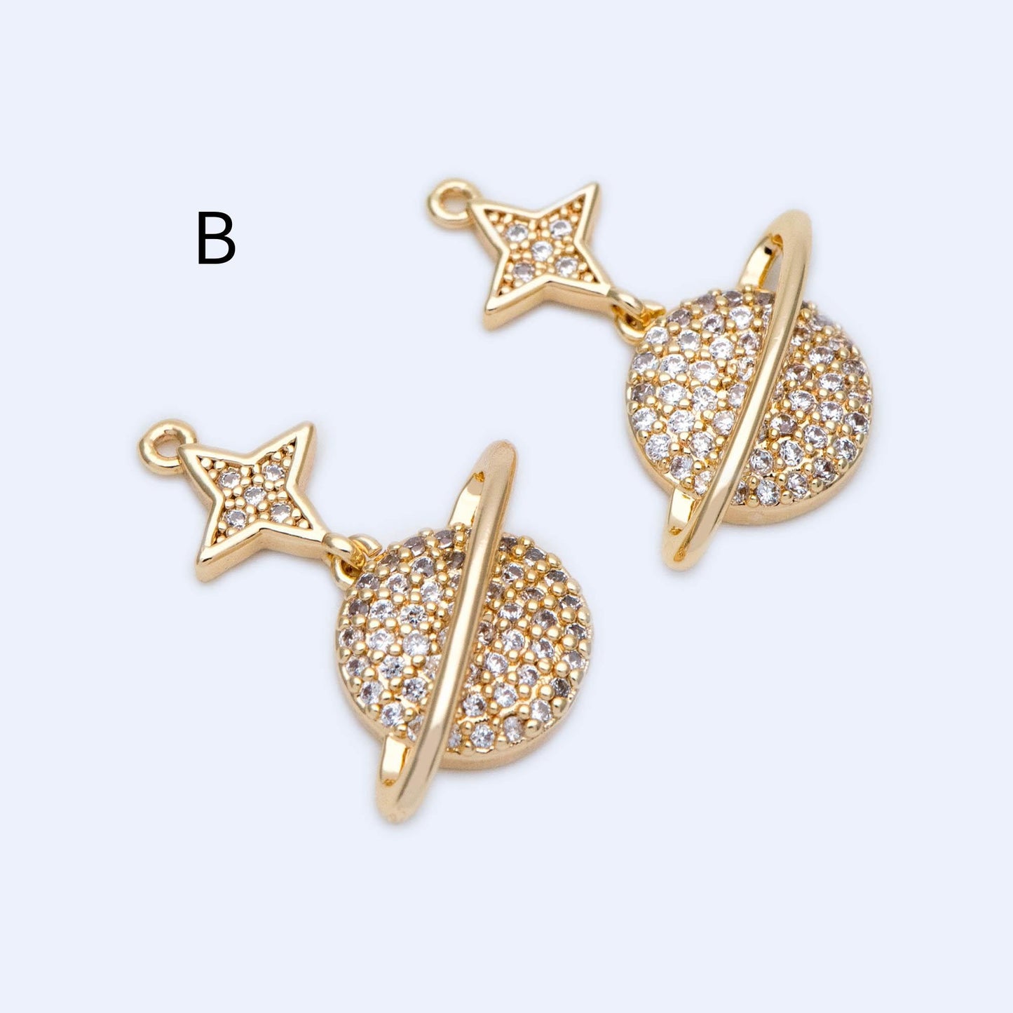 4pcs CZ pave Gold Saturn Charms , Gold plated Brass Planet Pendants, DIY Earring Necklace Components (GB-1173)