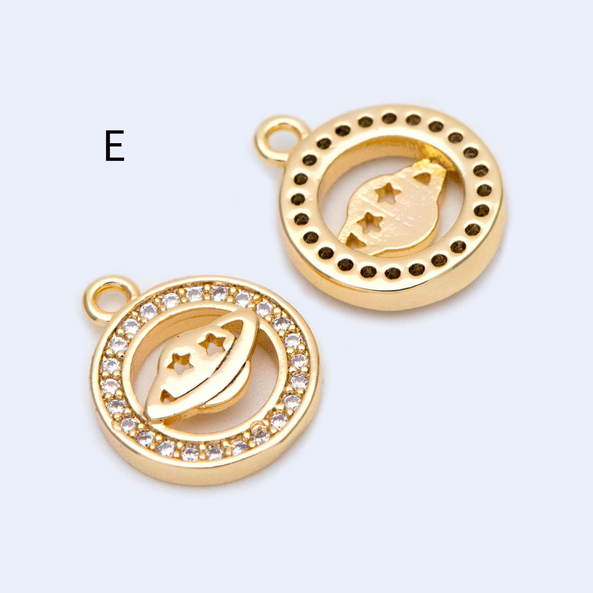 4pcs CZ pave Gold Saturn Charms , Gold plated Brass Planet Pendants, DIY Earring Necklace Components (GB-1173)