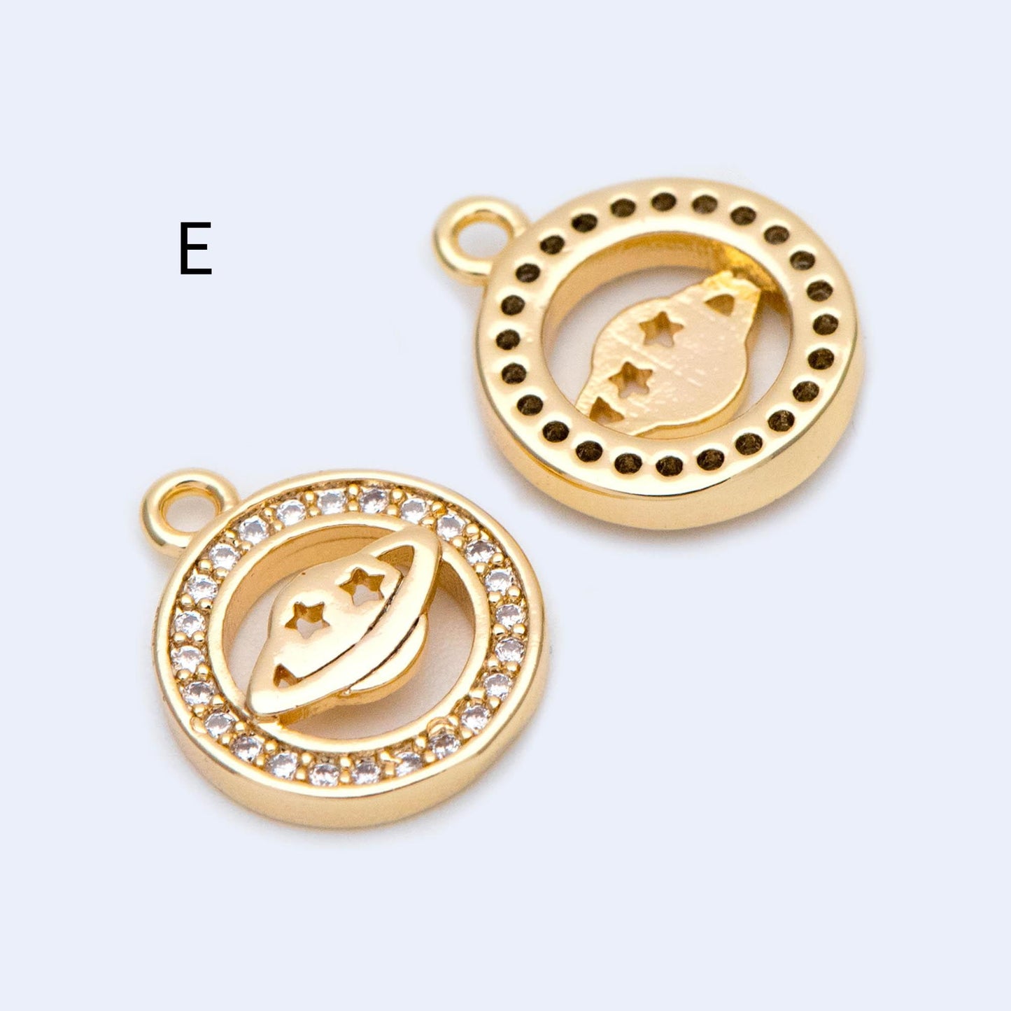 4pcs CZ pave Gold Saturn Charms , Gold plated Brass Planet Pendants, DIY Earring Necklace Components (GB-1173)