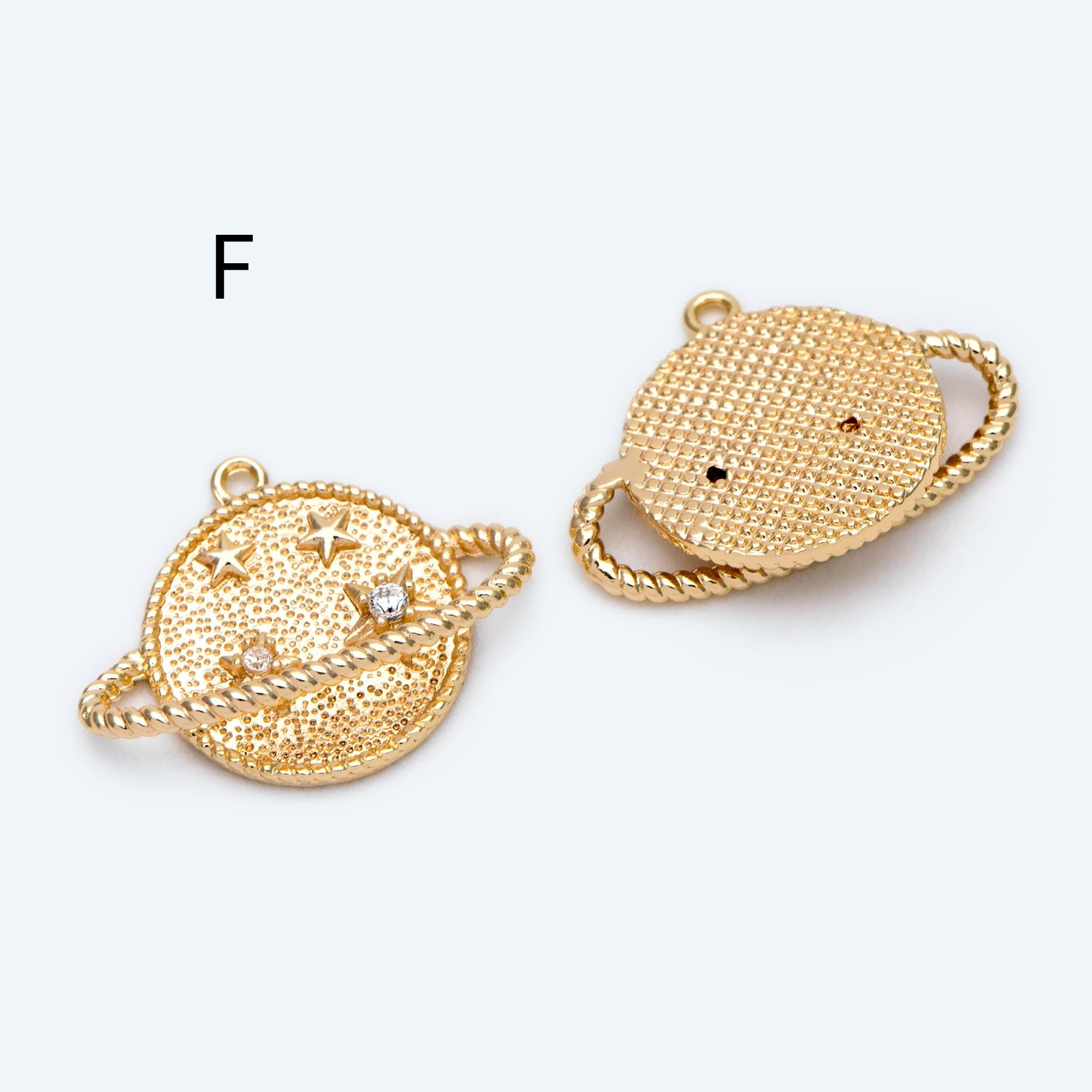 4pcs CZ pave Gold Saturn Charms , Gold plated Brass Planet Pendants, DIY Earring Necklace Components (GB-1173)
