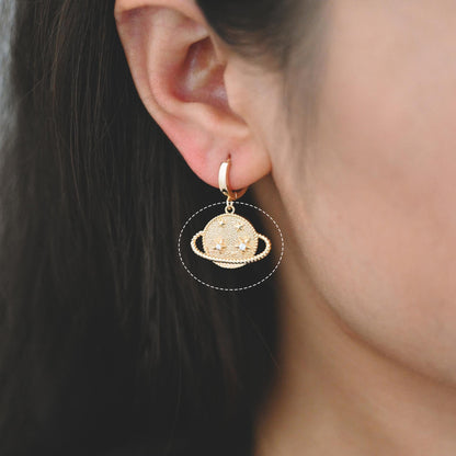 4pcs CZ pave Gold Saturn Charms , Gold plated Brass Planet Pendants, DIY Earring Necklace Components (GB-1173)