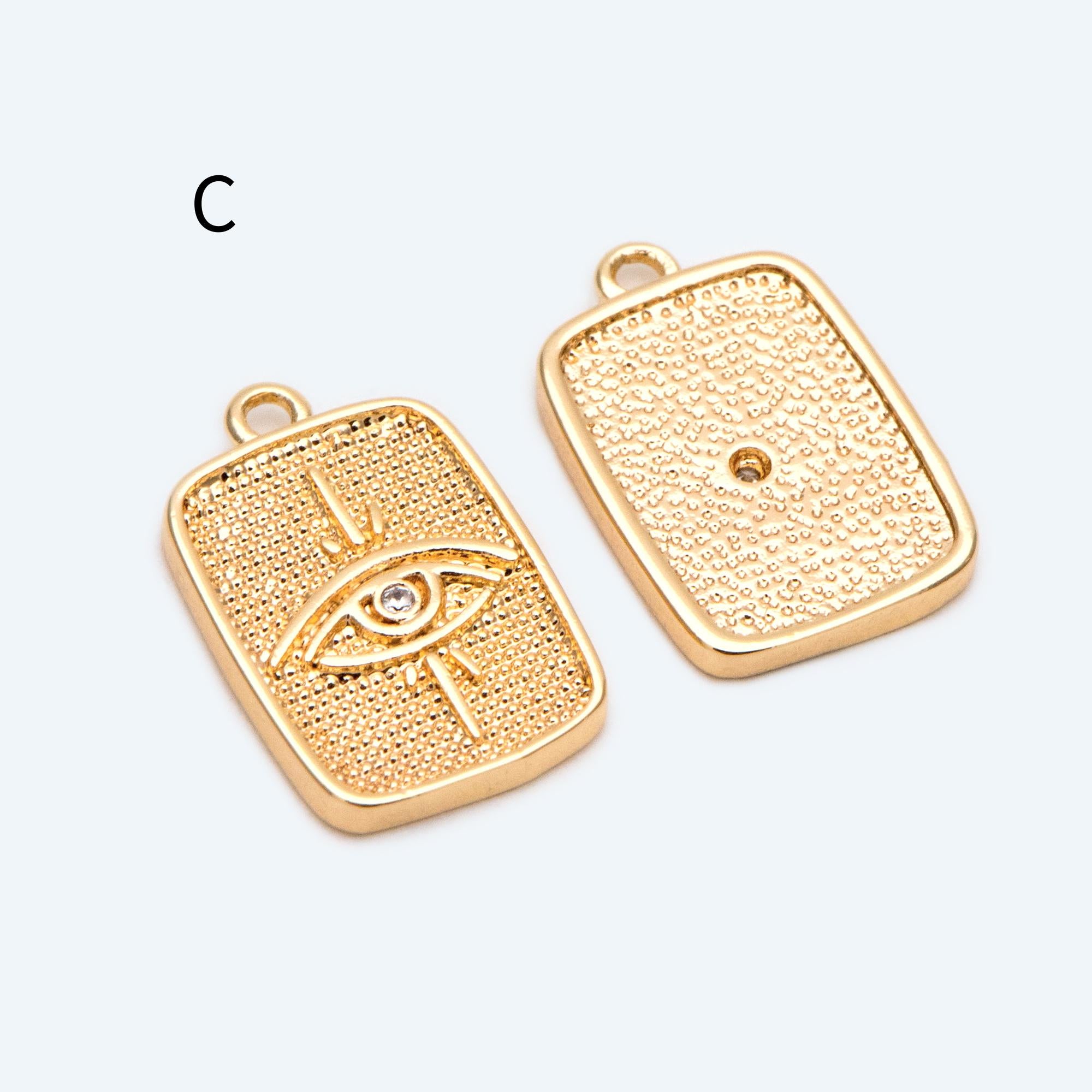 4pcs Gold/ Silver Tone Evil Eye Charms, 18K Gold/ Rhodium plated Brass, Dainty Earring Charms (GB-4085)