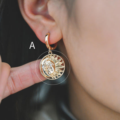 4pcs Gold Sun Moon Star Charms, 18K Gold plated Brass, CZ Pave Celetial Pendants (GB-2991)