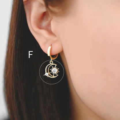 4pcs Gold Sun Moon Star Charms, 18K Gold plated Brass, CZ Pave Celetial Pendants (GB-2991)