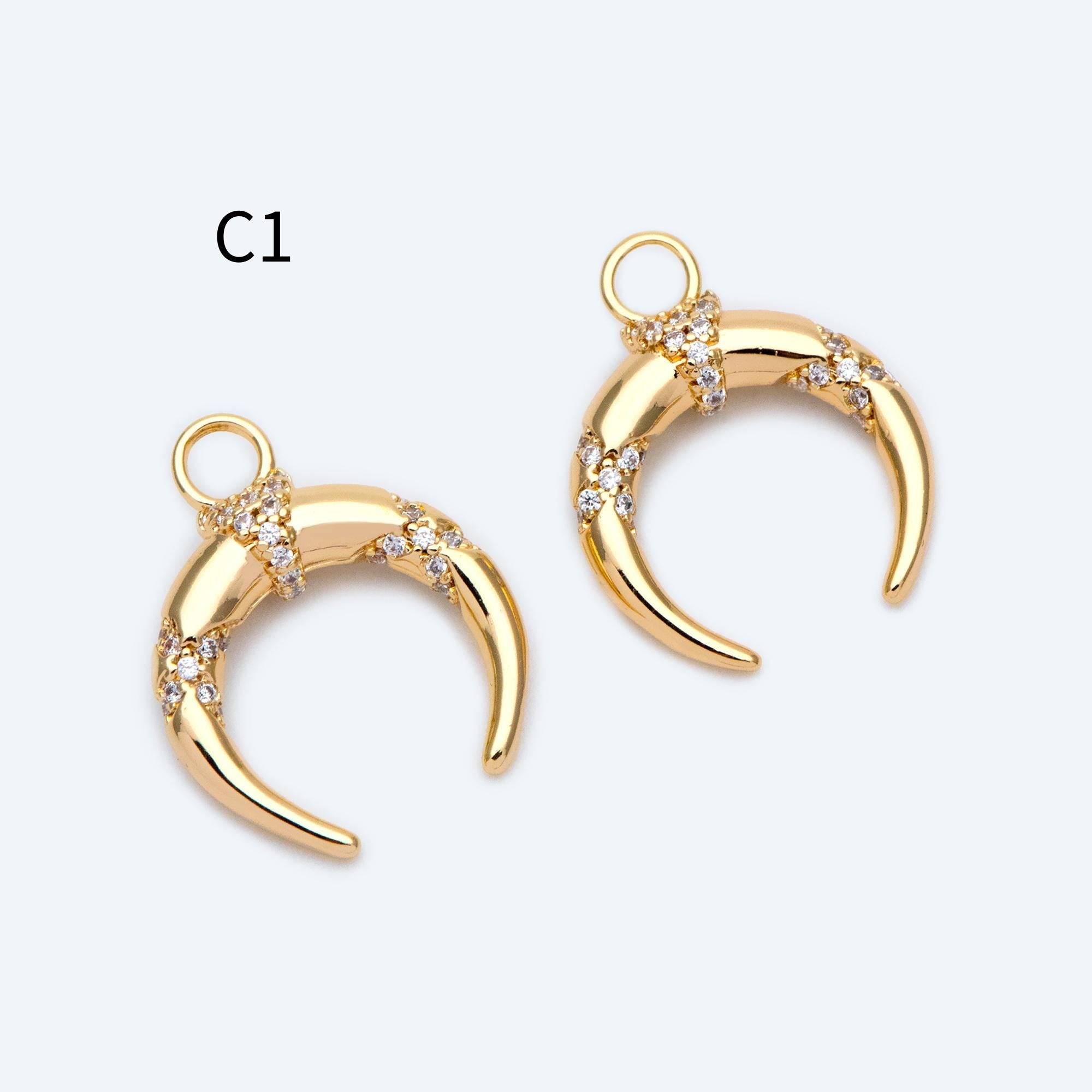 4pcs Gold/ Silver Tone Moon and Star Charm, 18K Gold/ Rhodium plated Brass, Celestial Charm Pendants (GB-2394)