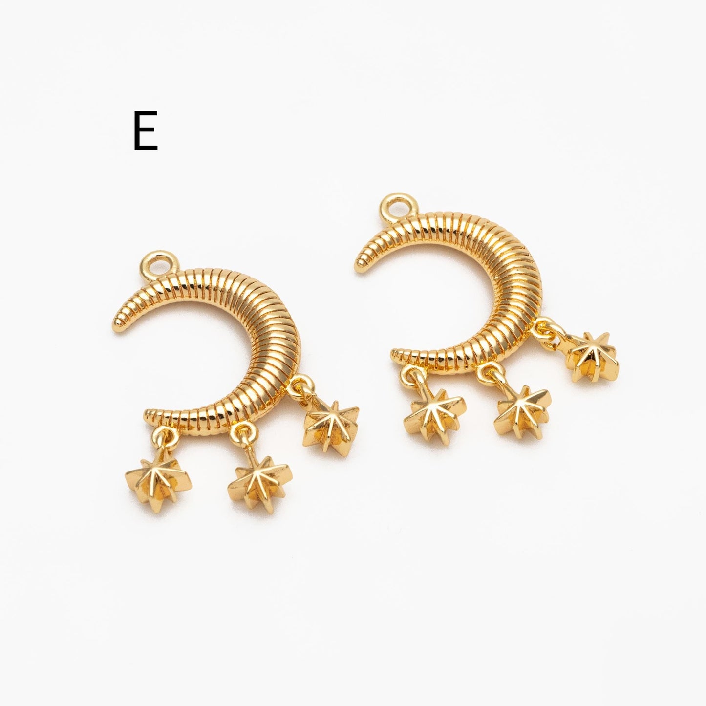 4pcs Gold/ Silver Tone Moon and Star Charm, 18K Gold/ Rhodium plated Brass, Celestial Charm Pendants (GB-2394)