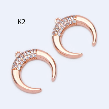 4pcs Gold/ Silver Tone Moon and Star Charm, 18K Gold/ Rhodium plated Brass, Celestial Charm Pendants (GB-2394)