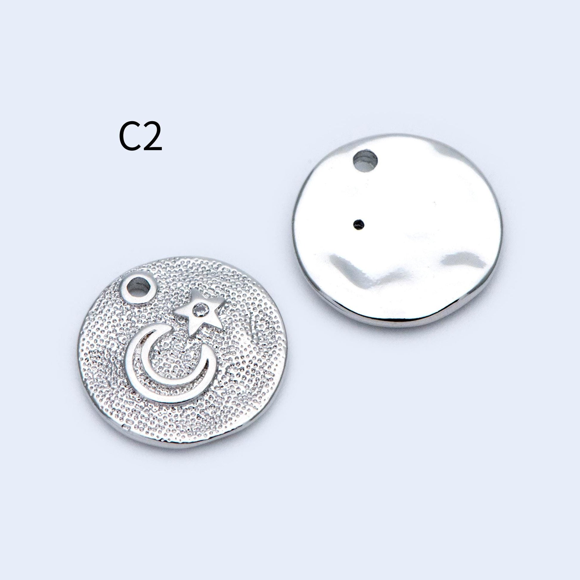 4pcs CZ pave Gold/ Silver Moon Star Charms, 18K Gold/ Rhodium plated Brass Moon Pendants (GB-2433)