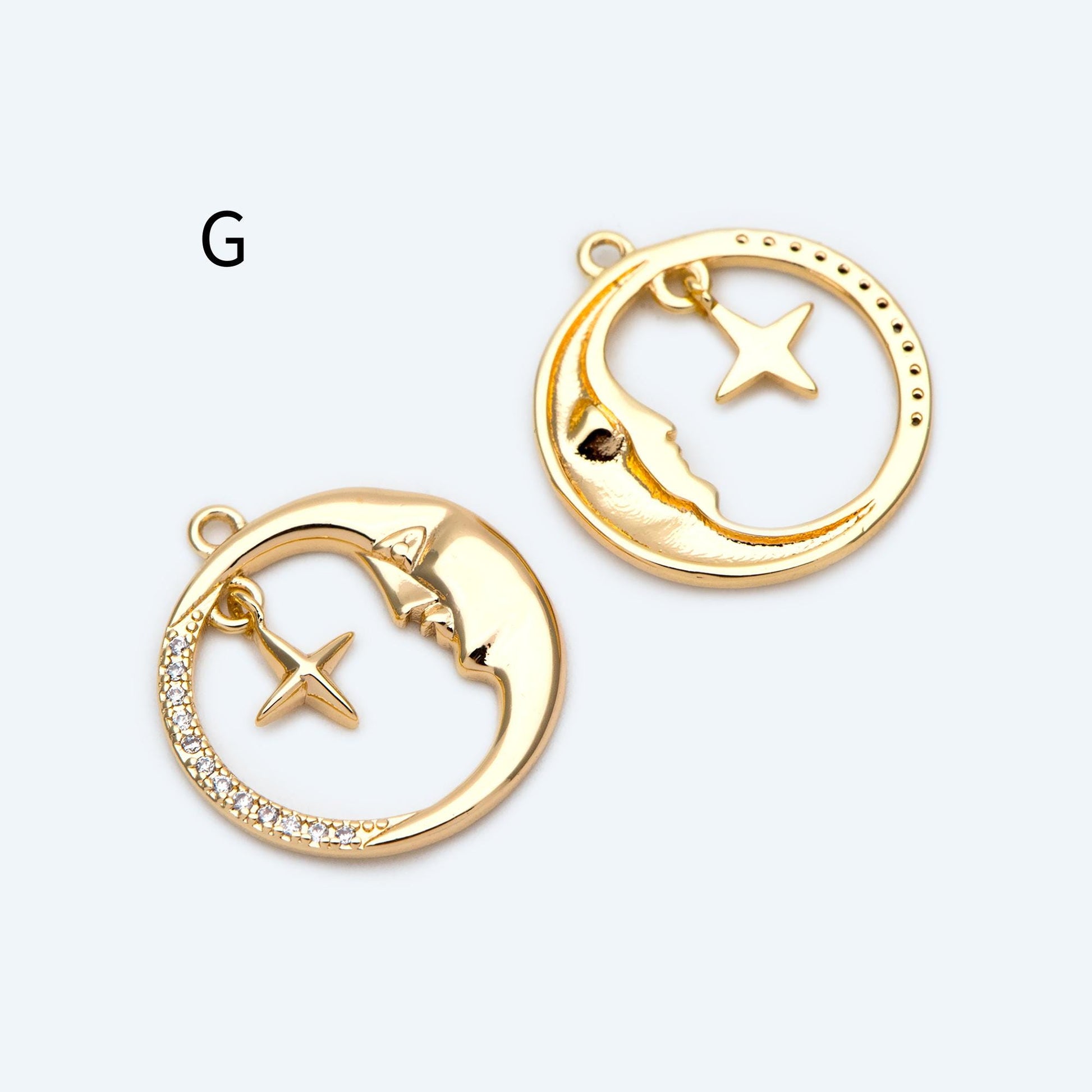 4pcs CZ pave Gold/ Silver Moon Star Charms, 18K Gold/ Rhodium plated Brass Moon Pendants (GB-2433)