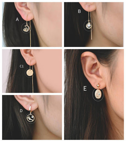 4pcs CZ pave Gold/ Silver Moon Star Charms, 18K Gold/ Rhodium plated Brass Moon Pendants (GB-2433)