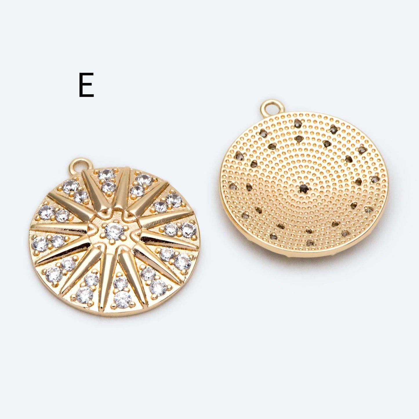 4pcs Gold Round Sun Charms , 18K Gold plated Brass, Disk Sun Pendants (GB-1232)