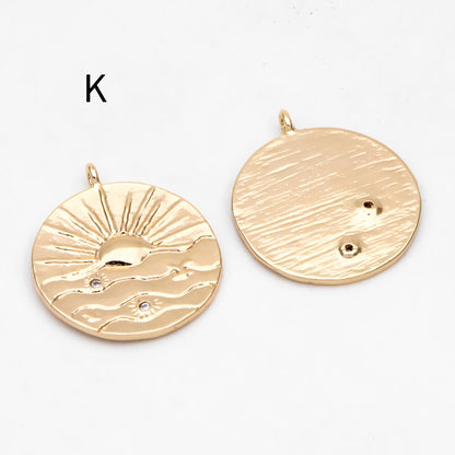 4pcs Gold Round Sun Charms , 18K Gold plated Brass, Disk Sun Pendants (GB-1232)