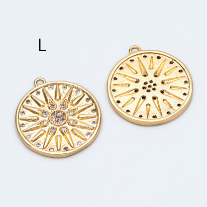 4pcs Gold Round Sun Charms , 18K Gold plated Brass, Disk Sun Pendants (GB-1232)
