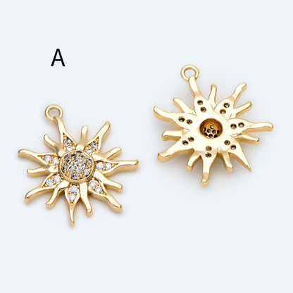 4pcs CZ Pave Gold/ Silver Sun Charms, 18K Gold/ Rhodium plated Brass, Sun Pendants (GB-2259)