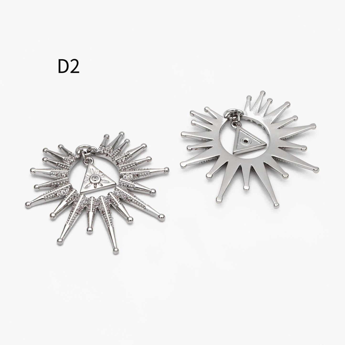 4pcs CZ Pave Gold/ Silver Sun Charms, 18K Gold/ Rhodium plated Brass, Sun Pendants (GB-2259)