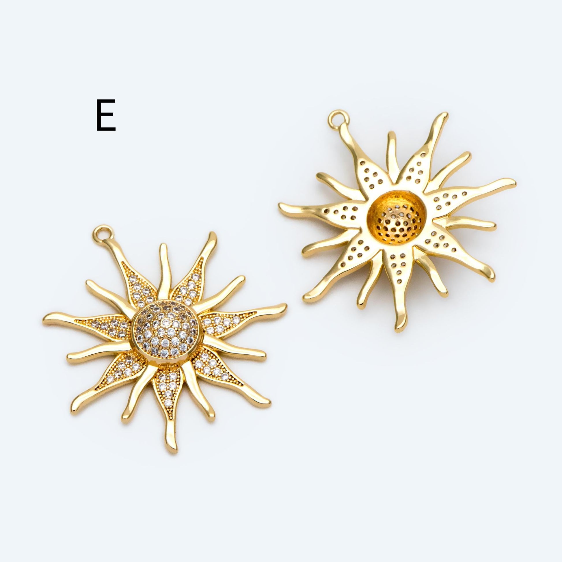 4pcs CZ Pave Gold/ Silver Sun Charms, 18K Gold/ Rhodium plated Brass, Sun Pendants (GB-2259)