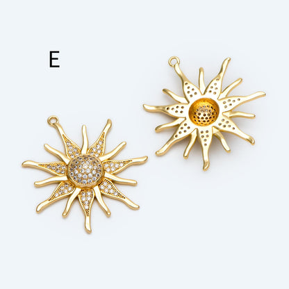 4pcs CZ Pave Gold/ Silver Sun Charms, 18K Gold/ Rhodium plated Brass, Sun Pendants (GB-2259)