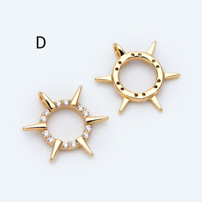 4pcs Gold Sun Charms , 18K Gold plated Brass, Sun Pendants Wholesale (GB-1311)