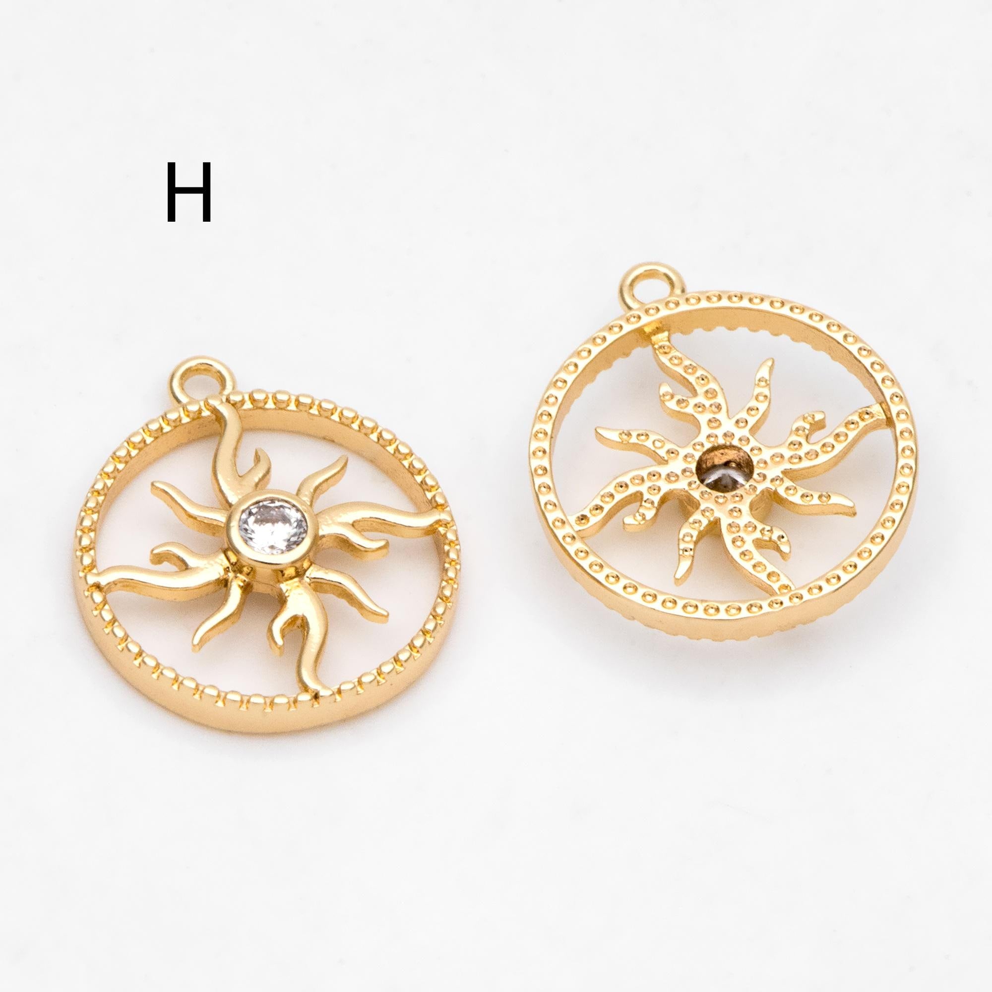 4pcs Gold Sun Charms , 18K Gold plated Brass, Sun Pendants Wholesale (GB-1311)