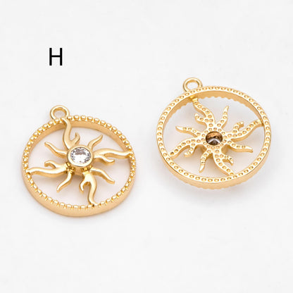 4pcs Gold Sun Charms , 18K Gold plated Brass, Sun Pendants Wholesale (GB-1311)