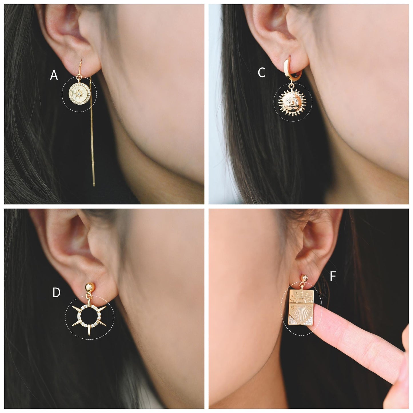 4pcs Gold Sun Charms , 18K Gold plated Brass, Sun Pendants Wholesale (GB-1311)