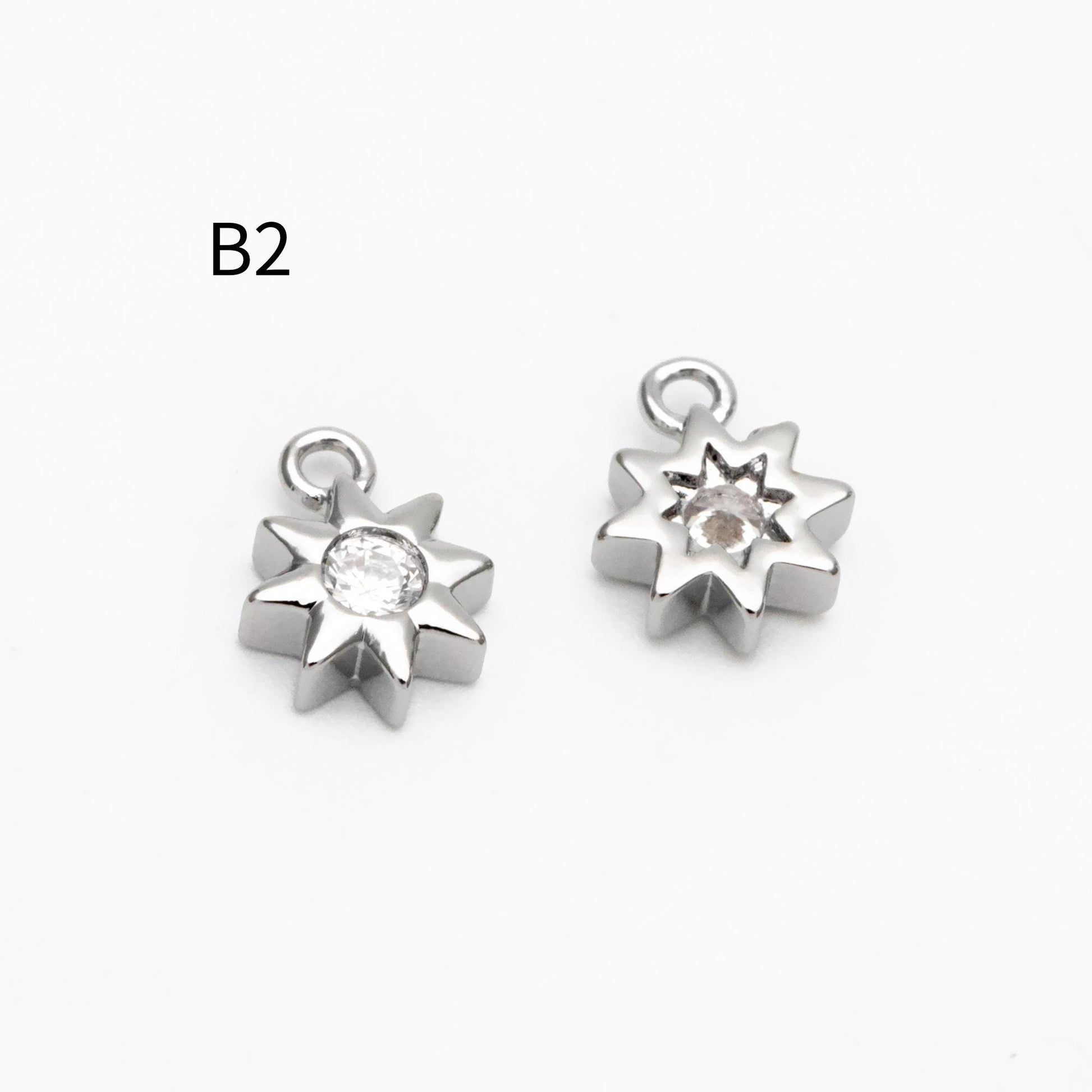 10pcs CZ Pave Gold/ Silver Sun Charm , 18K Gold/ Rhodium plated Brass, Sun Pendants (GB-1658)