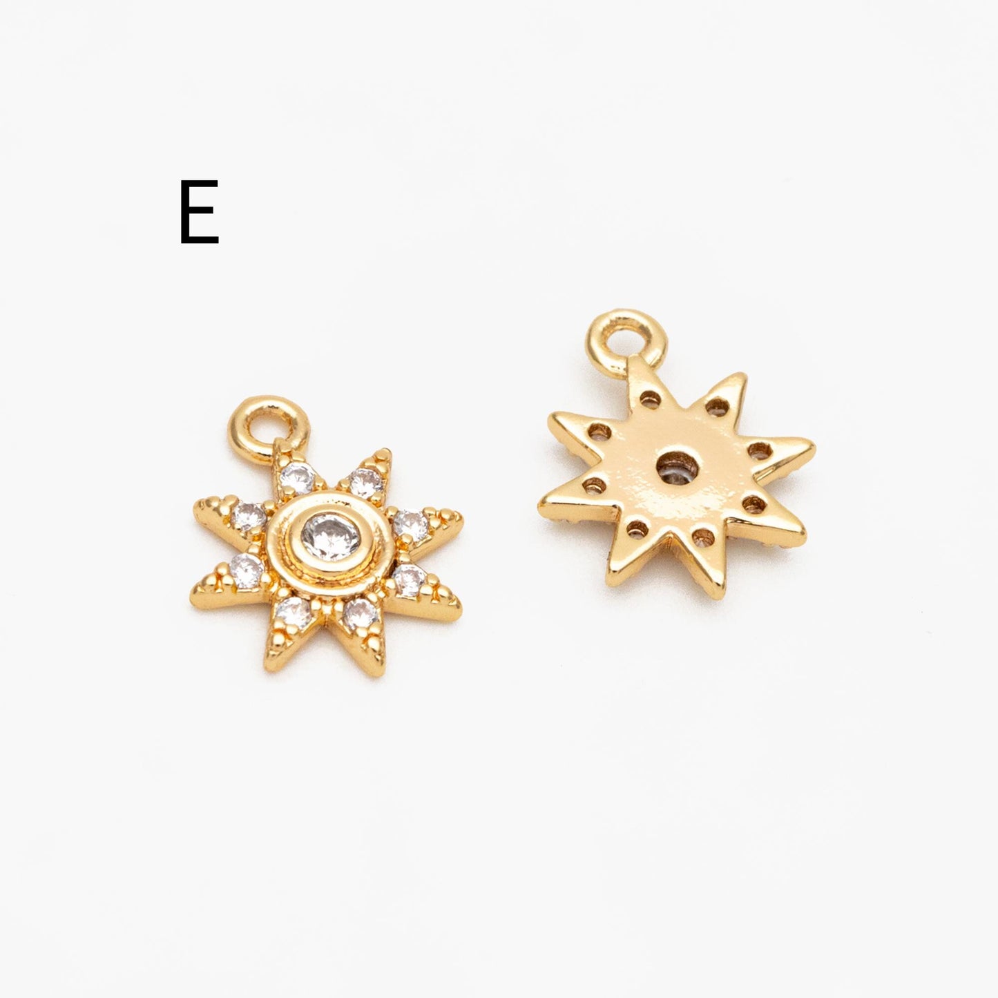10pcs CZ Pave Gold/ Silver Sun Charm , 18K Gold/ Rhodium plated Brass, Sun Pendants (GB-1658)