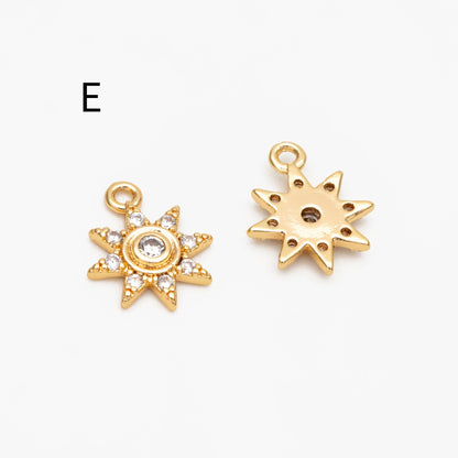 10pcs CZ Pave Gold/ Silver Sun Charm , 18K Gold/ Rhodium plated Brass, Sun Pendants (GB-1658)