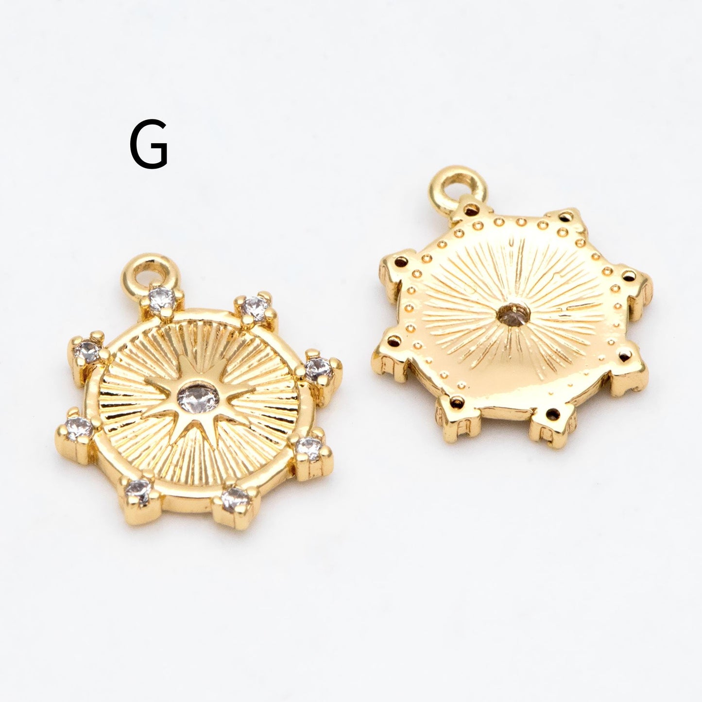 10pcs CZ Pave Gold/ Silver Sun Charm , 18K Gold/ Rhodium plated Brass, Sun Pendants (GB-1658)