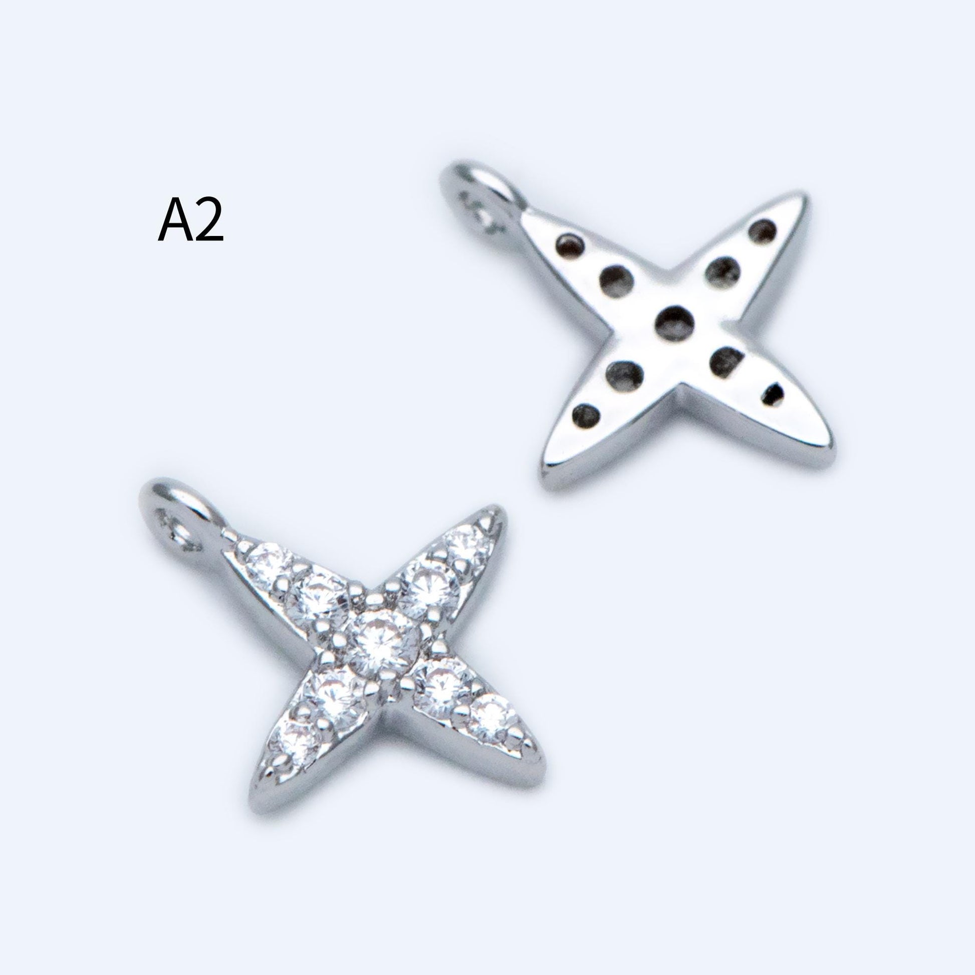 10pcs Gold/ Silver Tone North Star Charm, 18K Gold/ Rhodium plated Brass Mini Star Pendants (GB-924)