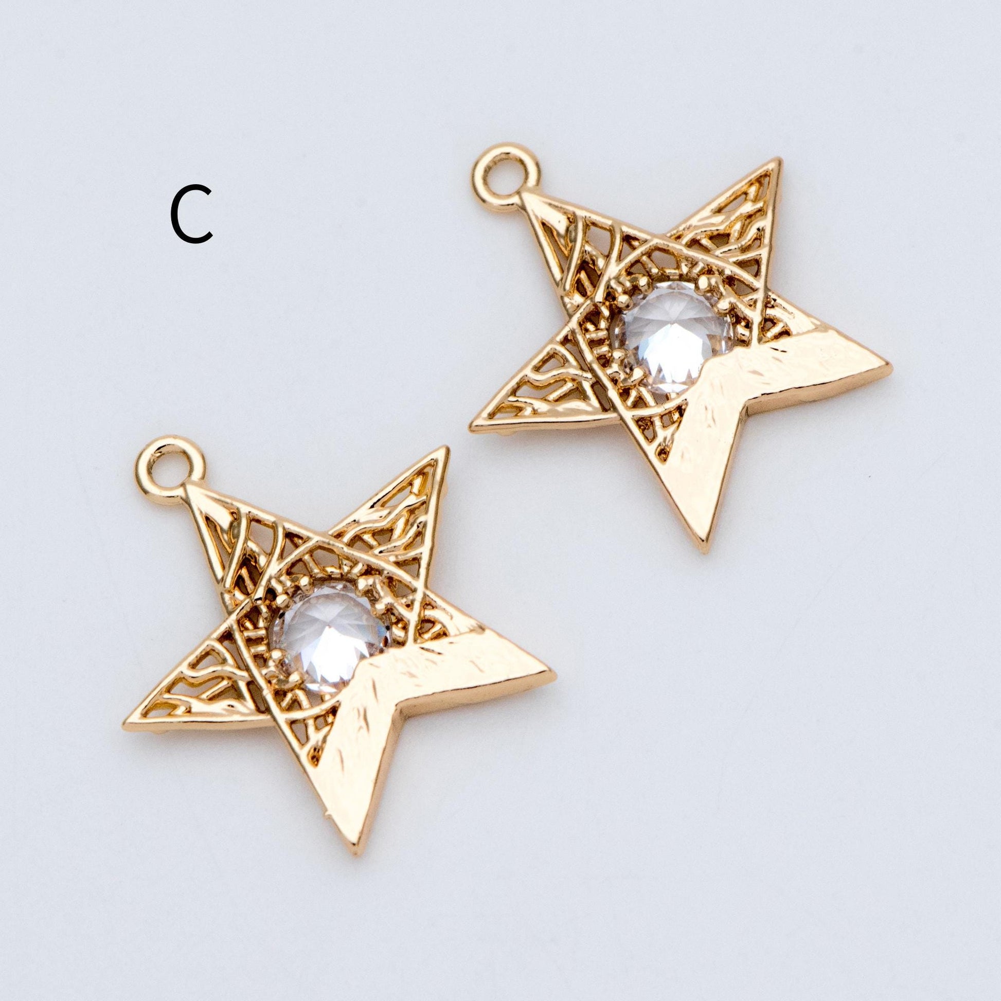 4pcs Gold Star Charm, Earring Findings, Jewelry Making, Diy Material, Jewelry Supplies (GB-2900)