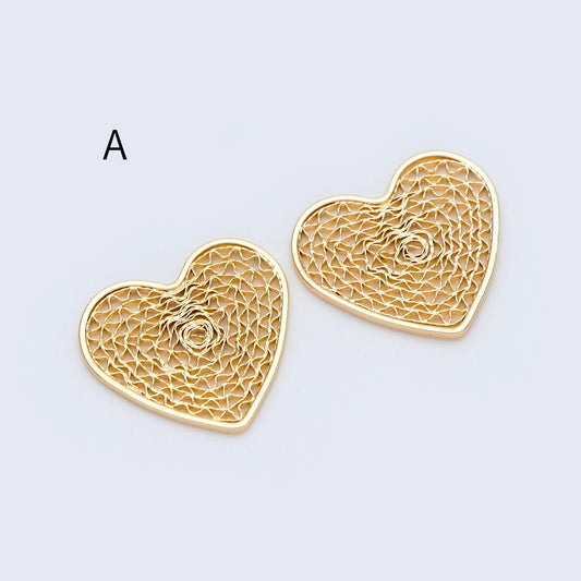 4pcs Gold/ Silver Tone Heart Pendants, 18K Gold/ Rhodium plated Brass, Dainty Heart Charms (GB-1964)