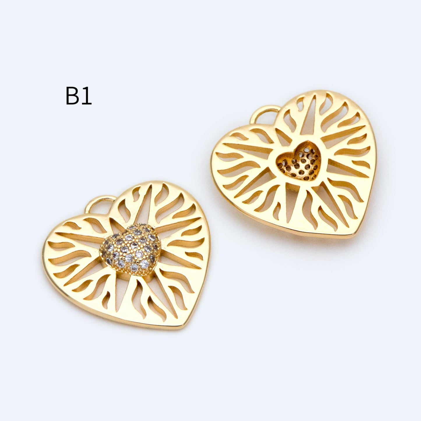 4pcs Gold/ Silver Tone Heart Pendants, 18K Gold/ Rhodium plated Brass, Dainty Heart Charms (GB-1964)