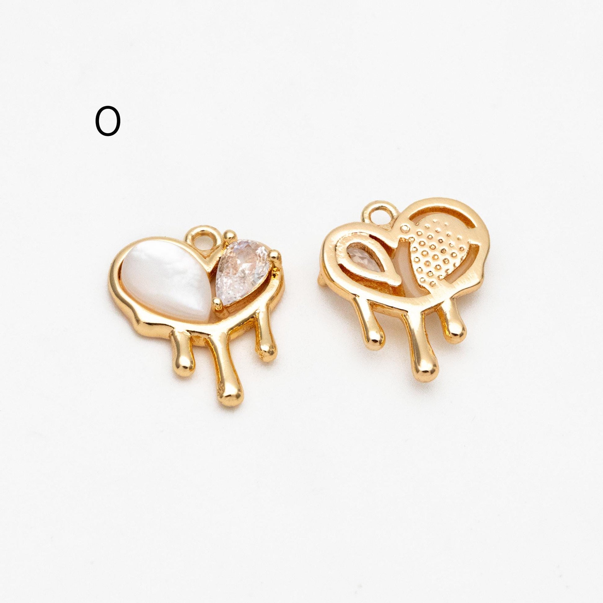 4pcs Gold/ Silver Tone Heart Charms, 18K Gold/ Rhodium plated Brass, Dainty Heart Pendants (GB-2782)