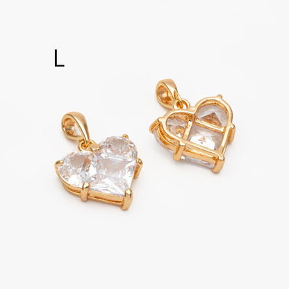 4pcs Gold/ Silver Tone Heart Charms, 18K Gold/ Rhodium plated Brass, Dainty Heart Pendants (GB-2782)