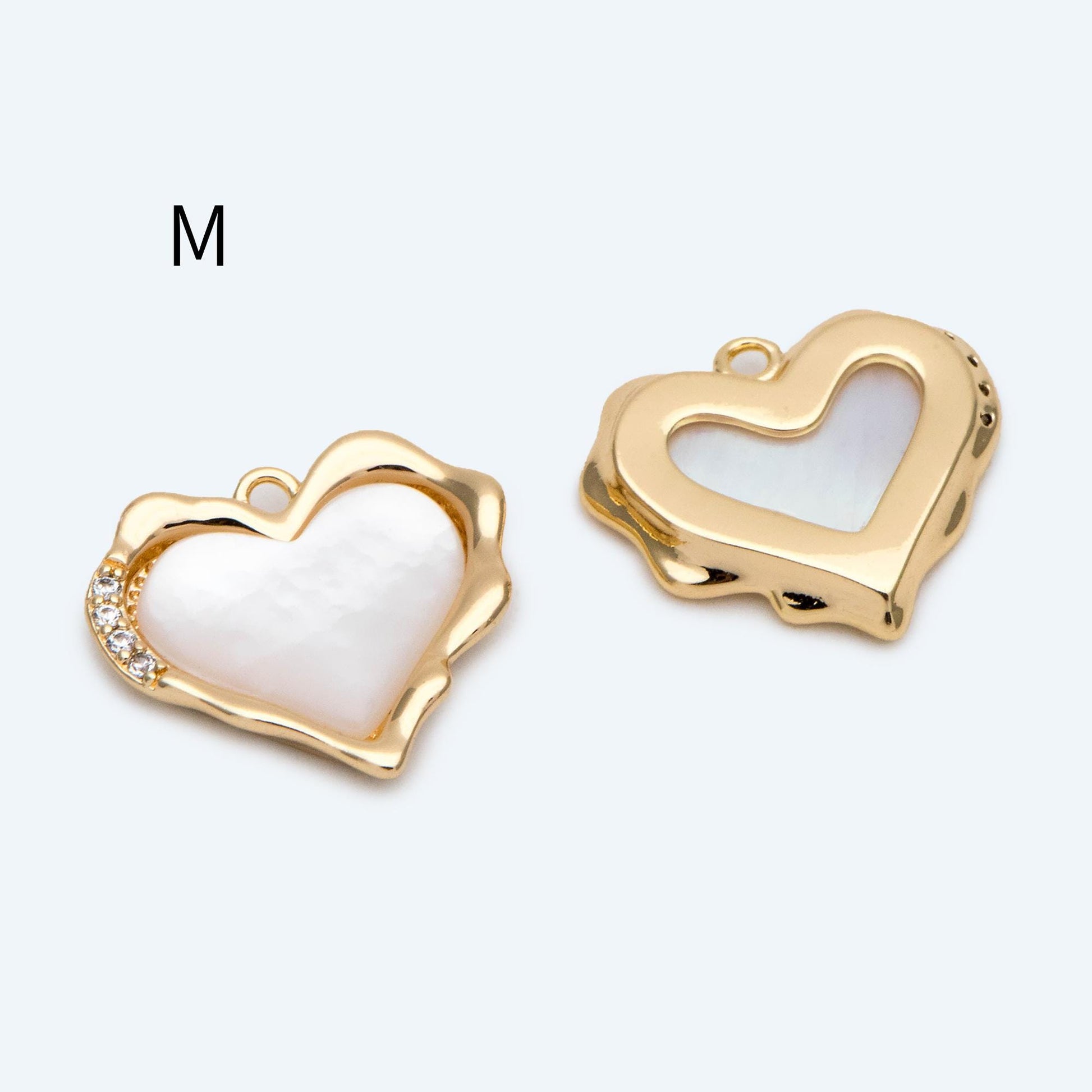 4pcs Gold/ Silver Tone Heart Charms, 18K Gold/ Rhodium plated Brass, Dainty Heart Pendants (GB-2782)