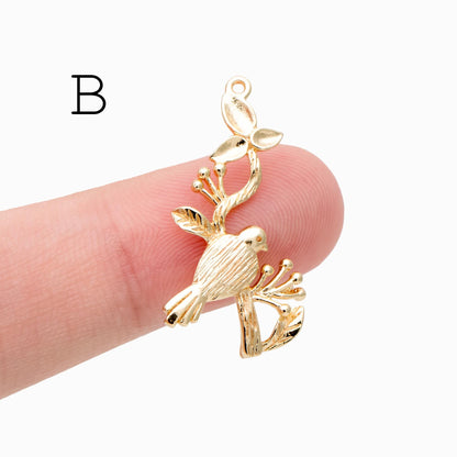 10pcs Gold/ Silver Tone Branch Connectors , Real Gold/ Rhodium plated Brass, Branch Pendants with Two Loops (GB-3622)