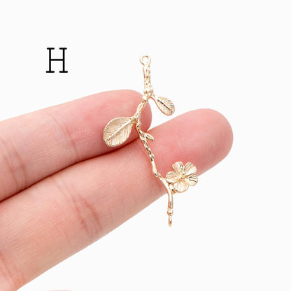 10pcs Gold/ Silver Tone Branch Connectors , Real Gold/ Rhodium plated Brass, Branch Pendants with Two Loops (GB-3622)