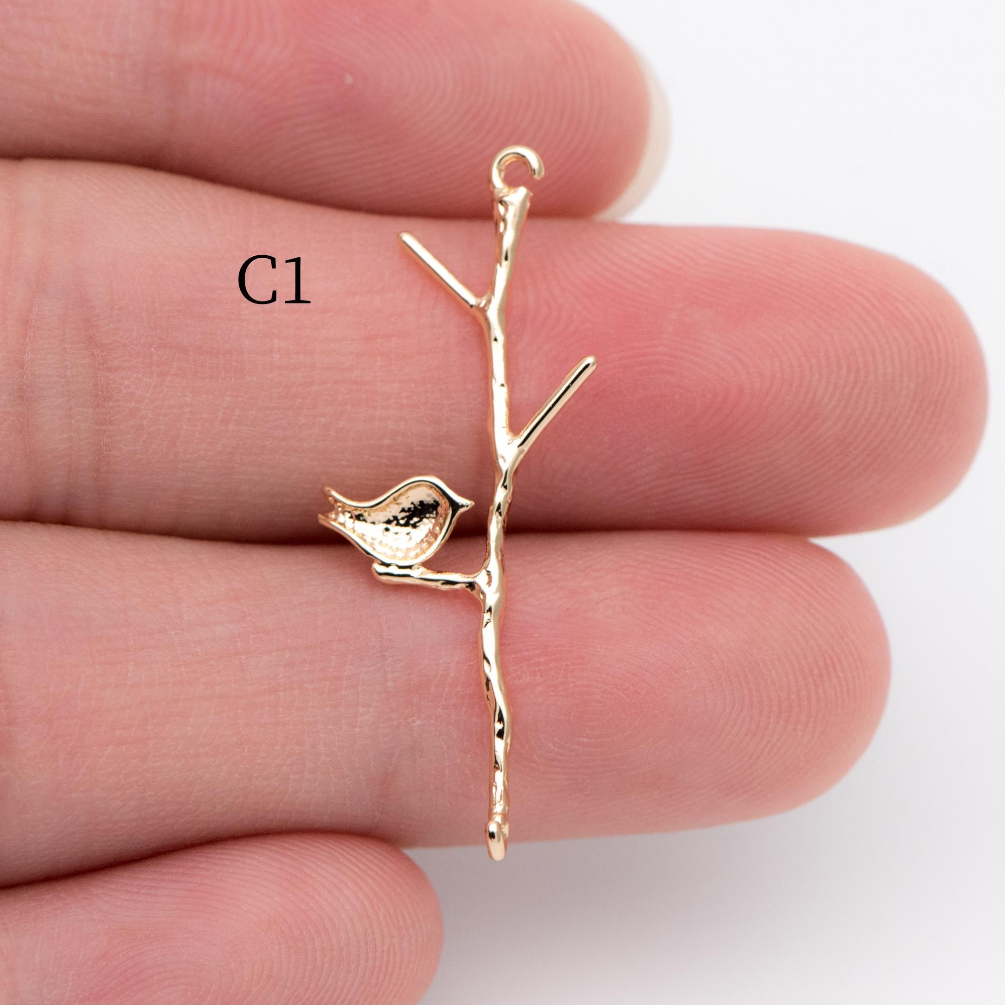 10pcs Gold/ Silver Tone Branch Connectors , Real Gold/ Rhodium plated Brass, Branch Pendants with Two Loops (GB-3622)