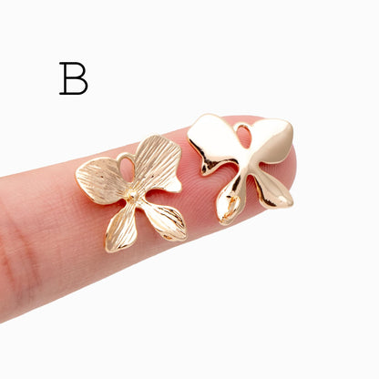 10pcs Gold Leaf Charm Connectors , Real Gold plated Brass, Leaf Pendant with Two Loops (GB-4391)