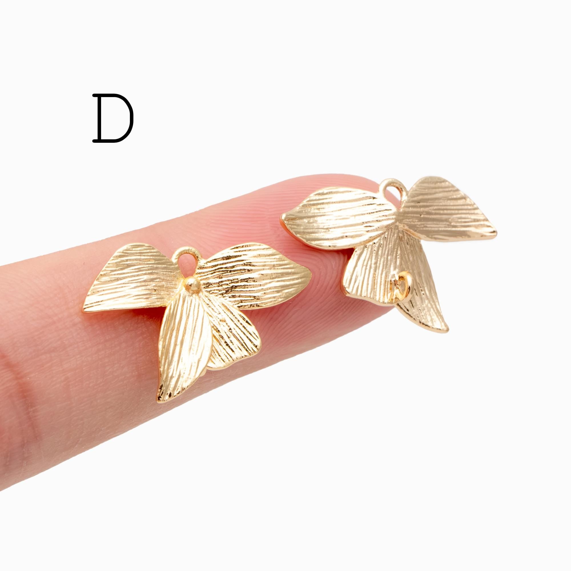 10pcs Gold Leaf Charm Connectors , Real Gold plated Brass, Leaf Pendant with Two Loops (GB-4391)
