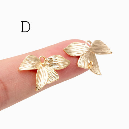 10pcs Gold Leaf Charm Connectors , Real Gold plated Brass, Leaf Pendant with Two Loops (GB-4391)