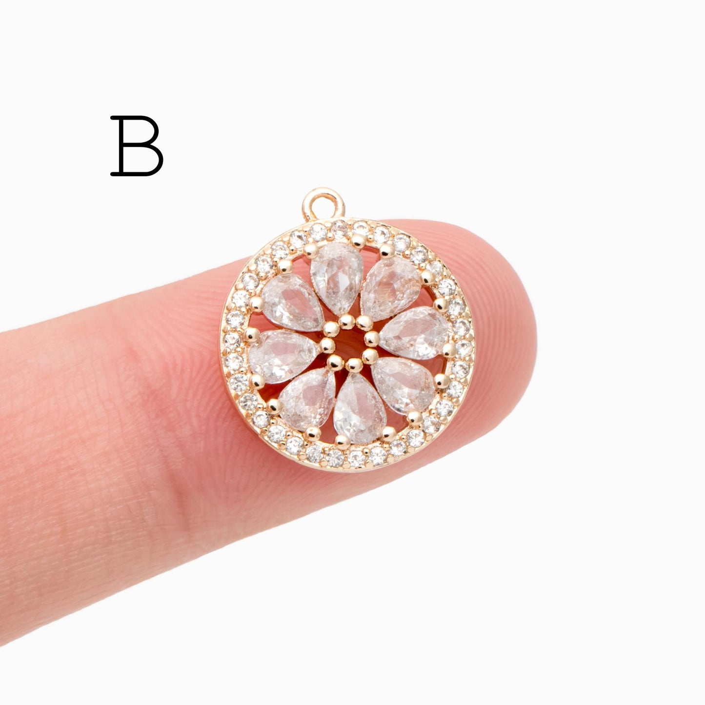 4pcs CZ Pave Flower Charms, 18K Real Gold/ Rhodium plated Brass, Flower Earring Pendants (GB-3579)