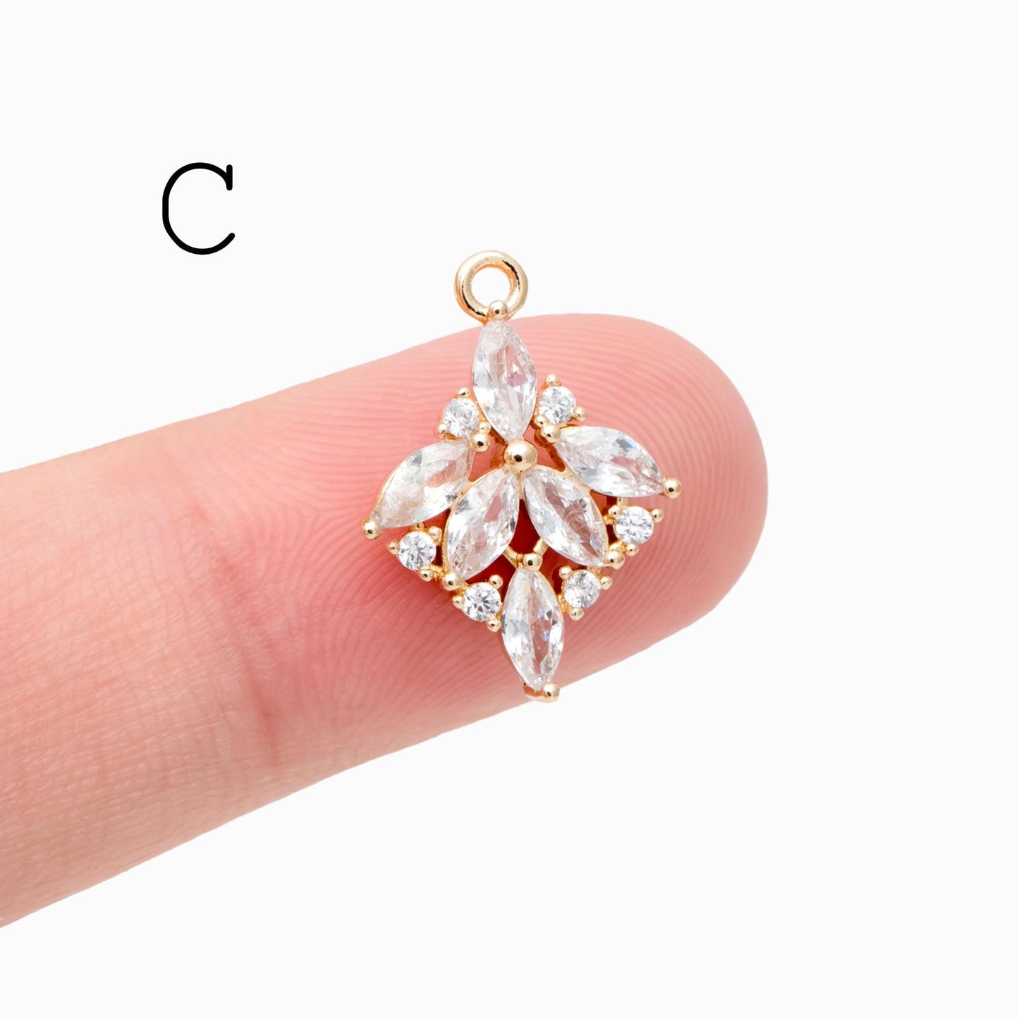 4pcs CZ Pave Flower Charms, 18K Real Gold/ Rhodium plated Brass, Flower Earring Pendants (GB-3579)