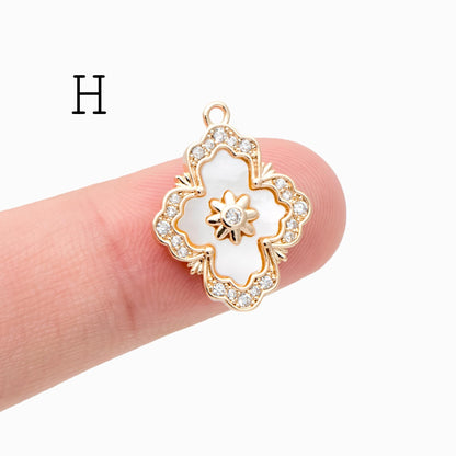 4pcs CZ Pave Flower Charms, 18K Real Gold/ Rhodium plated Brass, Flower Earring Pendants (GB-3579)