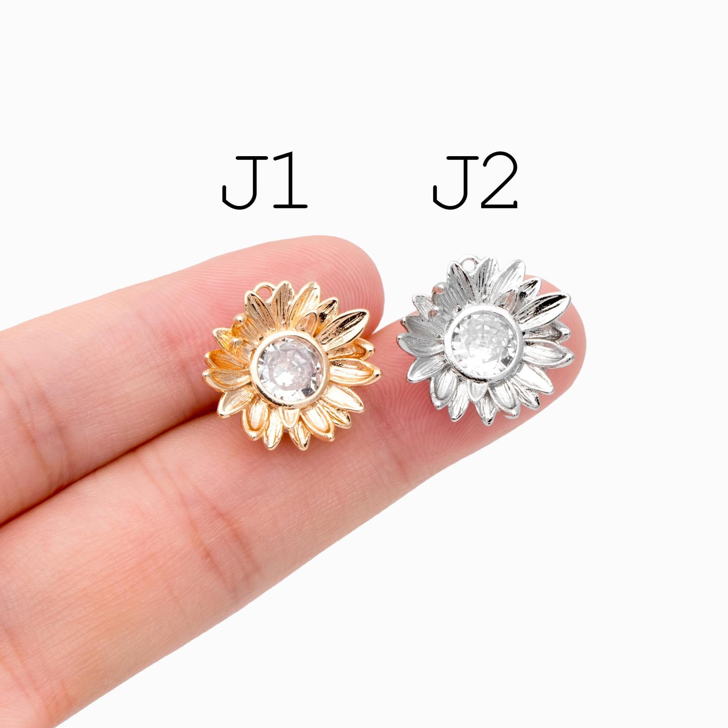 4pcs CZ Pave Flower Charms, 18K Real Gold/ Rhodium plated Brass, Flower Earring Pendants (GB-3579)