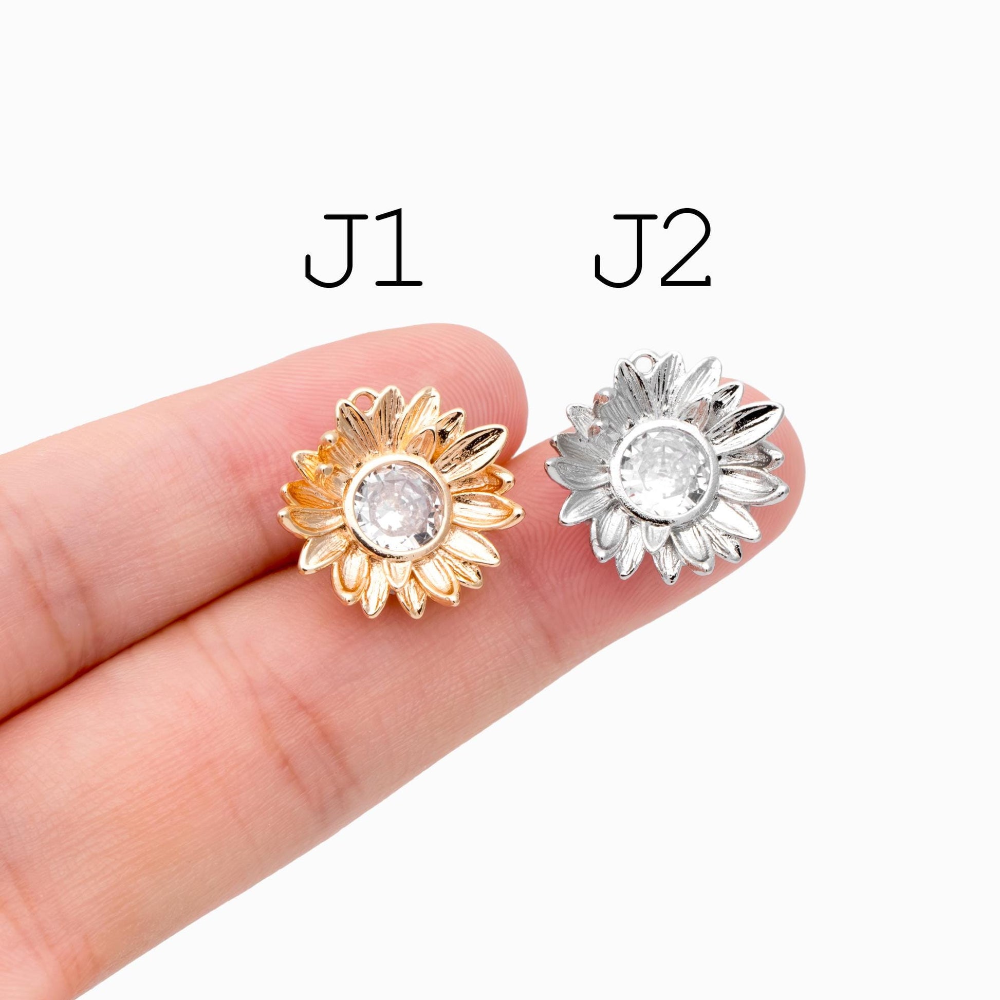 4pcs CZ Pave Flower Charms, 18K Real Gold/ Rhodium plated Brass, Flower Earring Pendants (GB-3579)