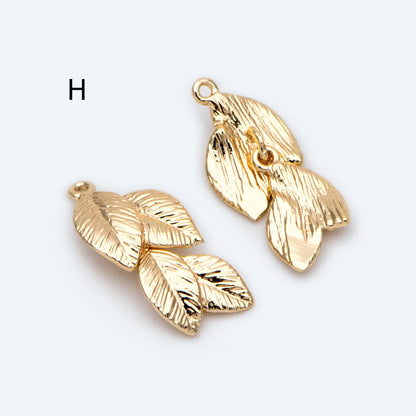 10pcs Gold/ Silver Tone Leaf Charms, Real Gold/ Rhodium plated Brass, Leaf Earring Pendants (GB-214)