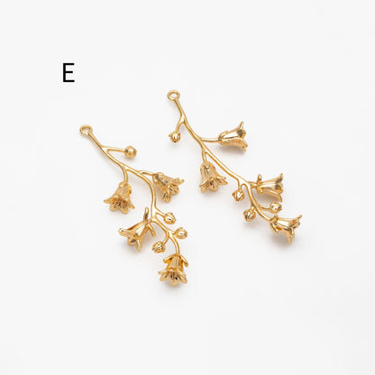 4pcs Gold/ Silver Tone Branch Leaf Charm Pendants , Gold/ Rhodium plated Brass, Lead Nickel Free (GB-954)